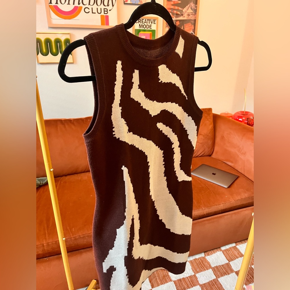Large SHEIN knit Brown and cream zebra striped mini dress